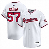 Men's Cleveland Guardians #57 Shane Bieber White Home Limited Stitched Jersey Dzhi,baseball caps,new era cap wholesale,wholesale hats
